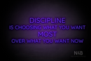 "DISCIPLINE IS CHOOSING WHAT YOU WANT MOST OVER WHAT YOU WANT NOW" (Castle font) - LED neon sign