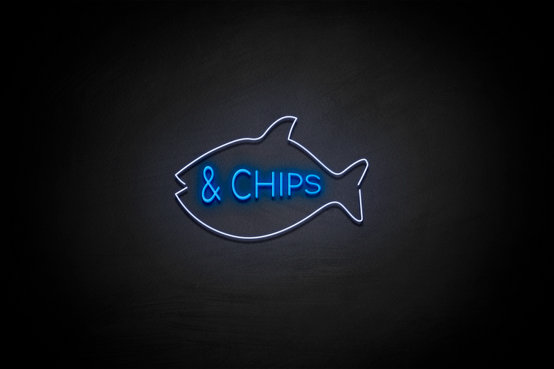 "Fish silhouette & CHIPS" - (Cooper font) LED neon sign