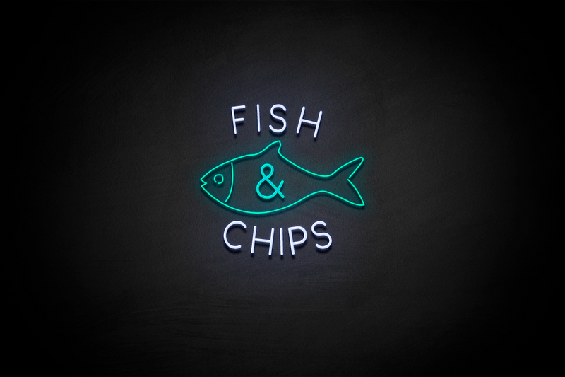 "FISH & CHIPS" Fish silhouette (Cooper font) - LED neon sign