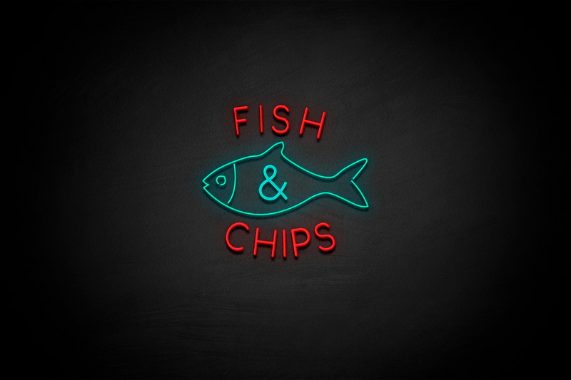 "FISH & CHIPS" Fish silhouette (Cooper font) - LED neon sign