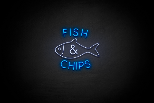 "FISH & CHIPS" Fish silhouette (Cooper font) - LED neon sign