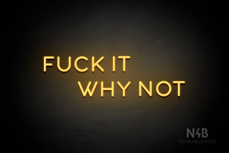 "FUCK IT WHY NOT" (Sunny Day Small Caps font) - LED neon sign