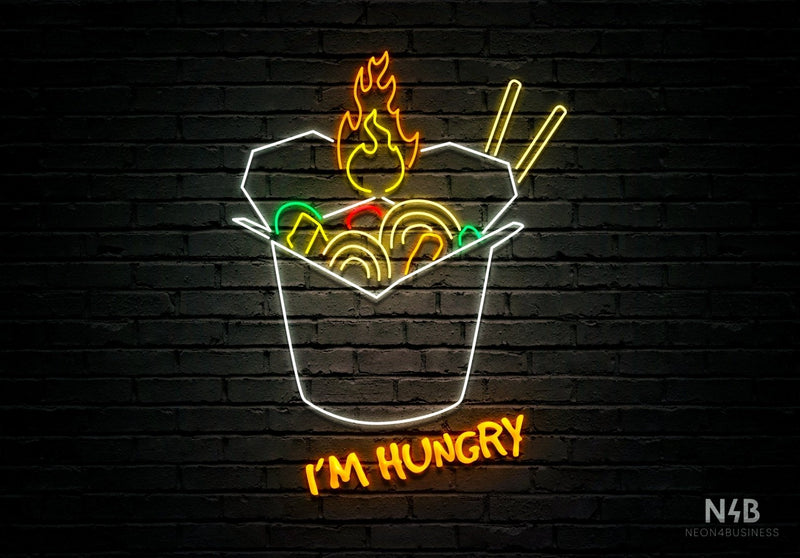 Fire Wok ("I'm hungry", BomBom  font) - LED neon sign