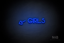 "Girls" (left arrow tilted downwards, Vangeline font) - LED neon sign