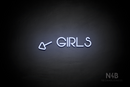 "Girls" (left arrow tilted downwards, Vangeline font) - LED neon sign