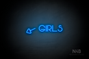 "Girls" (left arrow tilted downwards, Vangeline font) - LED neon sign