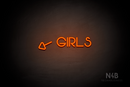 "Girls" (left arrow tilted downwards, Vangeline font) - LED neon sign