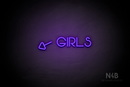 "Girls" (left arrow tilted downwards, Vangeline font) - LED neon sign