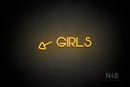 "Girls" (left arrow tilted downwards, Vangeline font) - LED neon sign