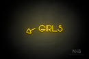"Girls" (left arrow tilted downwards, Vangeline font) - LED neon sign