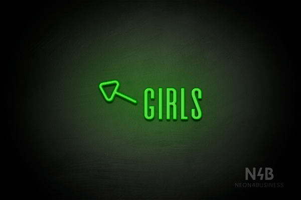 "Girls" (left arrow tilted upwards, Alana font) - LED neon sign