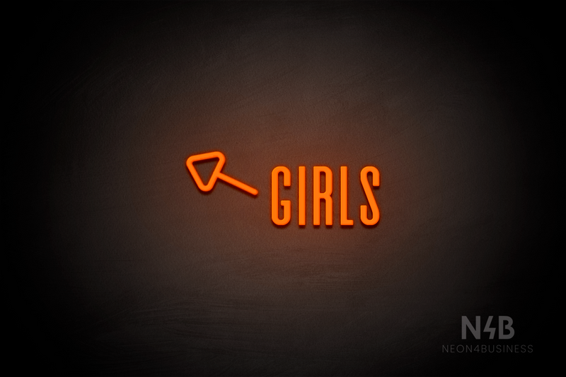 "Girls" (left arrow tilted upwards, Alana font) - LED neon sign