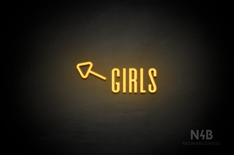 "Girls" (left arrow tilted upwards, Alana font) - LED neon sign