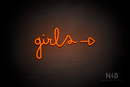 "Girls" (right side arrow, Bandita font) - LED neon sign