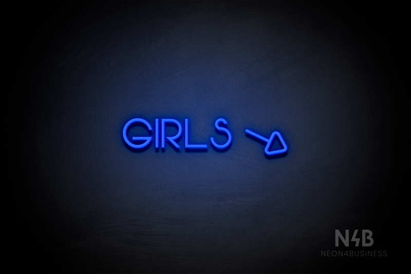 "Girls" (right arrow tilted downwards, Vangeline font) - LED neon sign