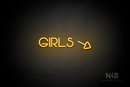 "Girls" (right arrow tilted downwards, Vangeline font) - LED neon sign
