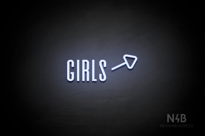 "Girls" (right arrow tilted upwards, Alana font) - LED neon sign