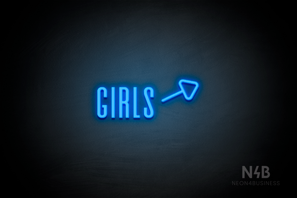 "Girls" (right arrow tilted upwards, Alana font) - LED neon sign