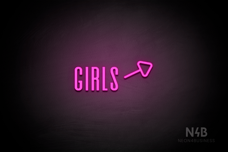 "Girls" (right arrow tilted upwards, Alana font) - LED neon sign