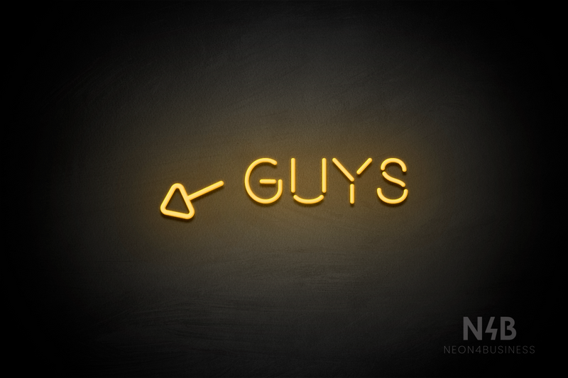 "Guys" (left arrow tilted downwards, Brilliant font) - LED neon sign