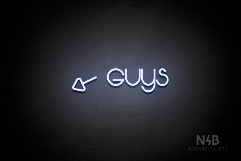 "Guys" (left arrow tilted downwards, Vangeline font) - LED neon sign