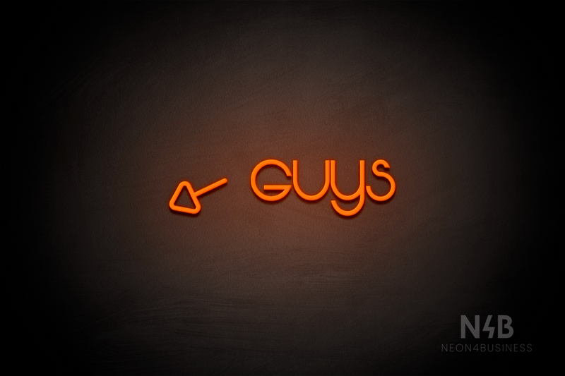 "Guys" (left arrow tilted downwards, Vangeline font) - LED neon sign