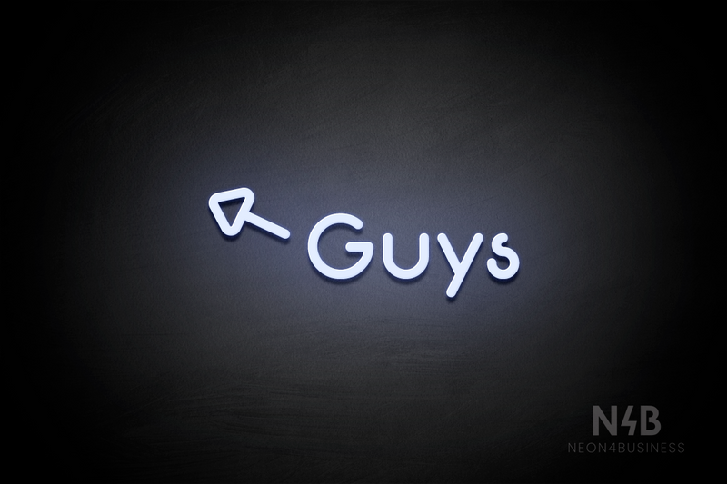 "Guys" (left arrow tilted upwards, Mountain font) - LED neon sign