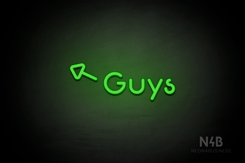 "Guys" (left arrow tilted upwards, Mountain font) - LED neon sign