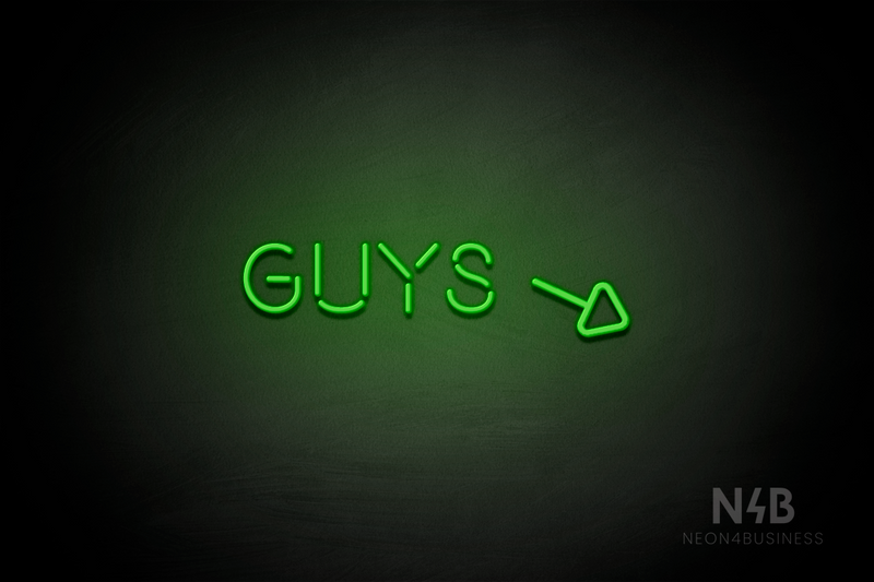 "Guys" (right arrow tilted downwards, Brilliant font) - LED neon sign