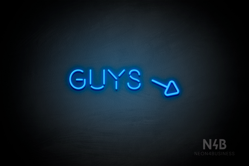 "Guys" (right arrow tilted downwards, Brilliant font) - LED neon sign