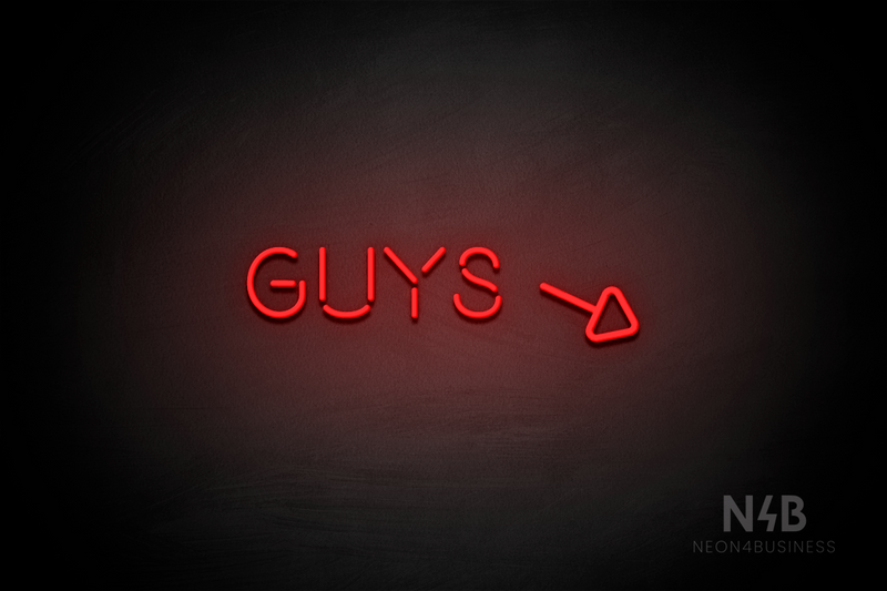 "Guys" (right arrow tilted downwards, Brilliant font) - LED neon sign