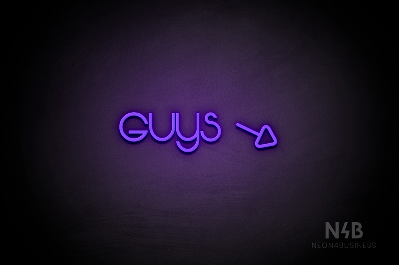 "Guys" (right arrow tilted downwards, Vangeline font) - LED neon sign