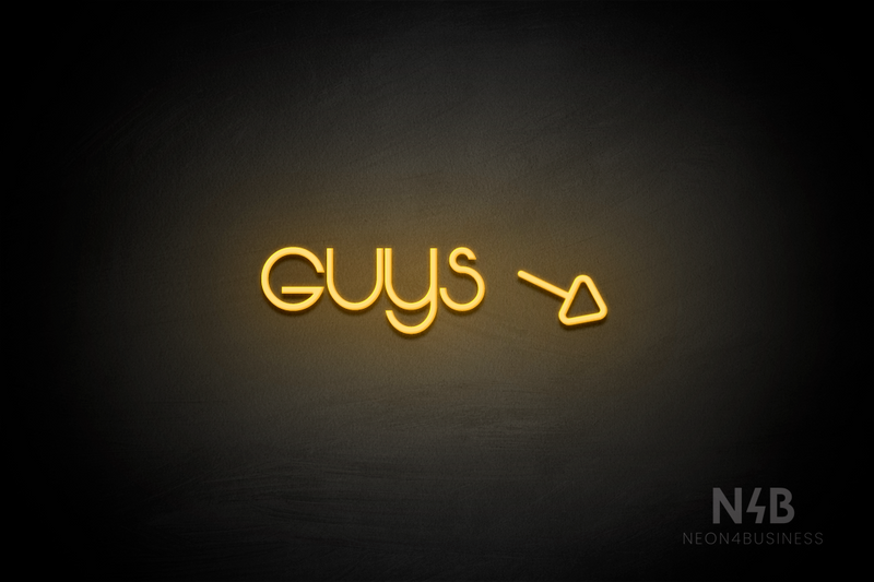 "Guys" (right arrow tilted downwards, Vangeline font) - LED neon sign