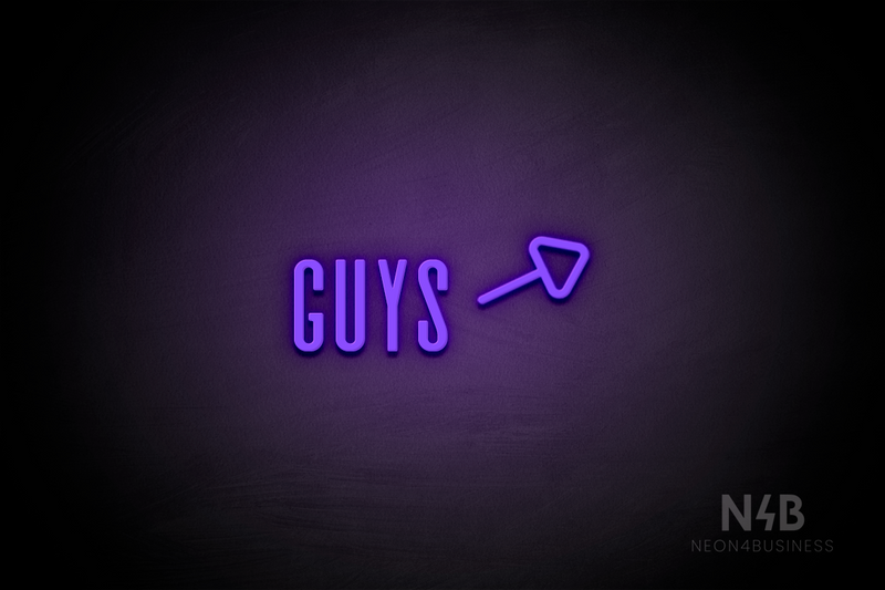 "Guys" (right arrow tilted upwards, Alana font) - LED neon sign