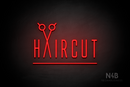 "HAIRCUT" scissors shaped "A" (Naturally Expanded font) - LED neon sign