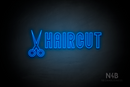 "HAIRCUT" side scissors (Waves font) - LED neon sign