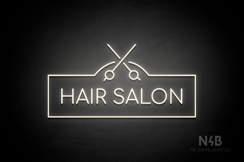"HAIR SALON" scissors sign (Cooper font) - LED neon sign
