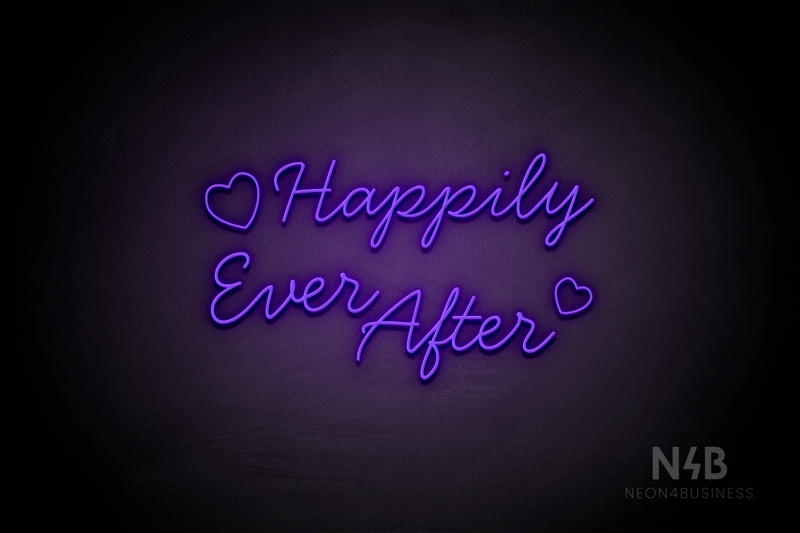 "Happily Ever After" left and right Heart icon (Handsome-Light font) - LED neon sign