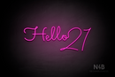 "Hello 21" (Custom font, connected letter "o" and 2) - LED neon sign