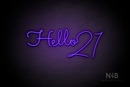 "Hello 21" (Custom font, connected letter "o" and 2) - LED neon sign
