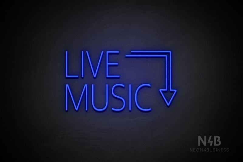 "LIVE MUSIC" (right down arrow, Marena font) - LED neon sign