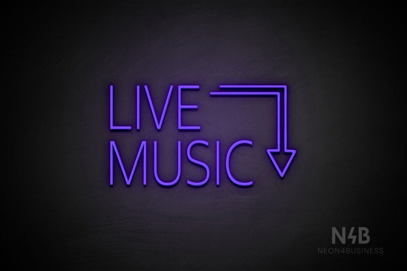 "LIVE MUSIC" (right down arrow, Marena font) - LED neon sign