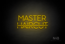 "MASTER HAIRCUT" strikethrough haircut (Sunny Day font) - LED neon sign