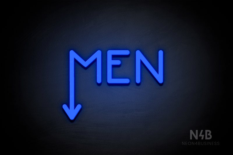 "MEN" (arrow pointing down coming from the "M", Mountain font) - LED neon sign