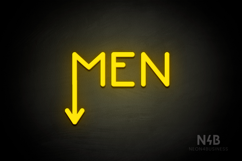 "MEN" (arrow pointing down coming from the "M", Mountain font) - LED neon sign
