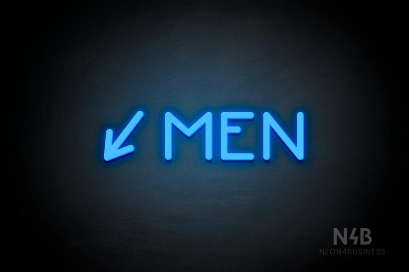 "MEN" (left arrow tilted downwards, Mountain font) - LED neon sign