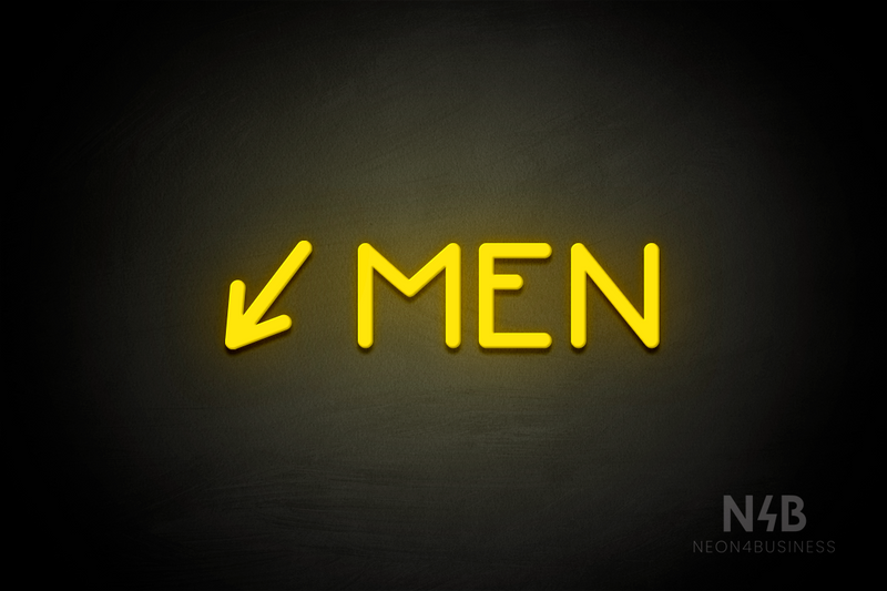 "MEN" (left arrow tilted downwards, Mountain font) - LED neon sign