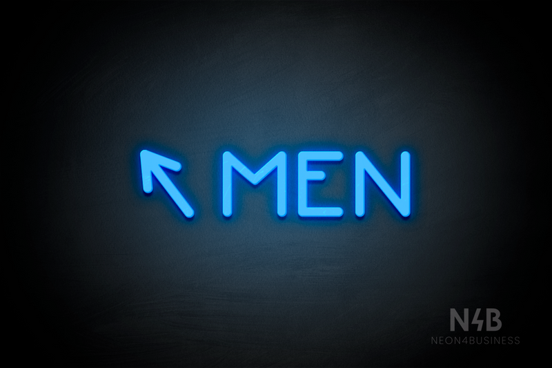 "MEN" (left arrow tilted upwards, Mountain font) - LED neon sign
