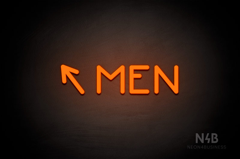 "MEN" (left arrow tilted upwards, Mountain font) - LED neon sign