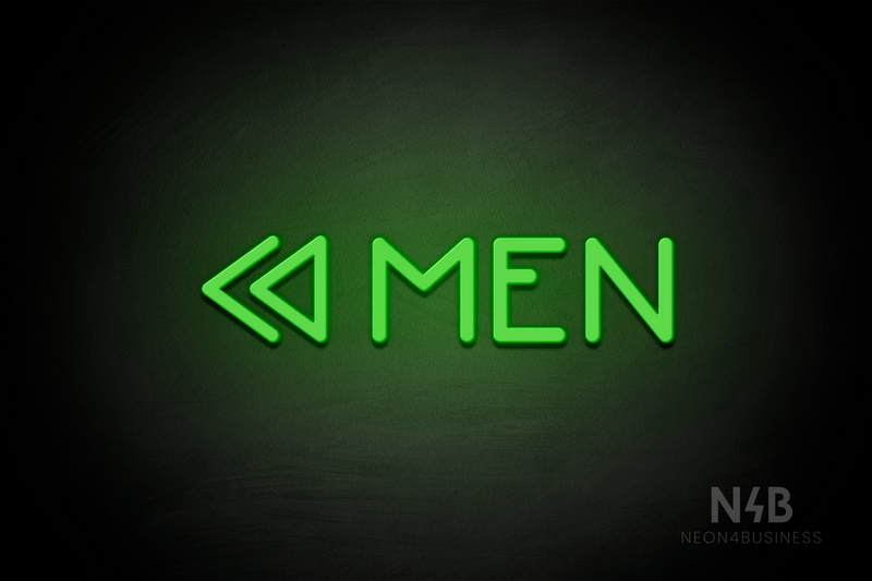 "MEN" (left double arrow, Mountain font) - LED neon sign